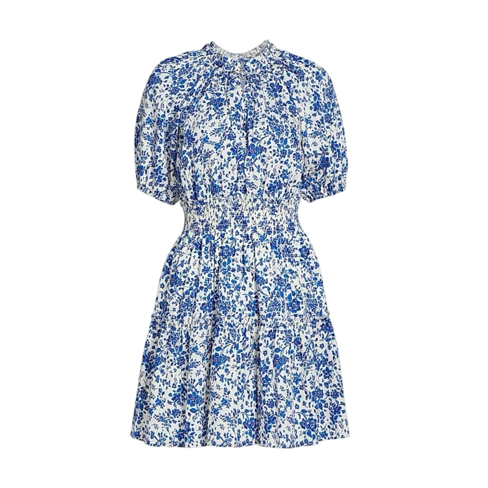 Rails Fiorella Dress Blue Marguerite Peplum Sleeves Shirred Waist Cottagecore - Picture 6 of 7